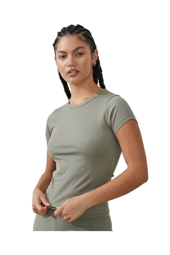 Women's Active Rib Gym T-shirt Dusty Khaki M