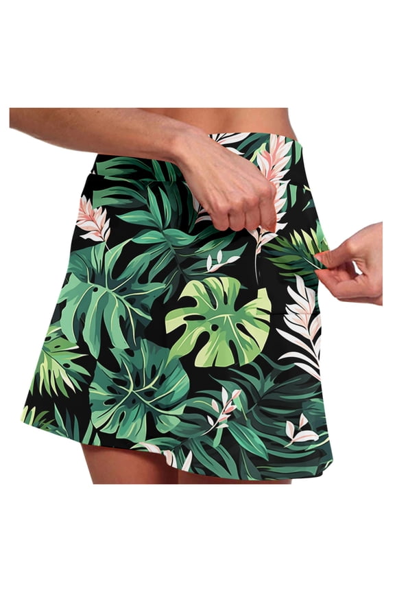 Women's Active Skort Crossover High Waisted Tennis Skirt Lightweight Comfy Breathable Athletic Workout Skirts Shorts with Liner Pockets,Green,XXL