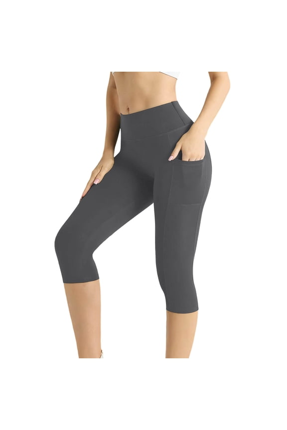 Women's Active Stretch Moisture Wicking Capri Leggings with Pockets Compression Tummy Control Yoga Pants