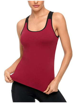 Women Basic Scoop Neck Build in Bra Vest Shirts Camisole Workout Top  Underwear