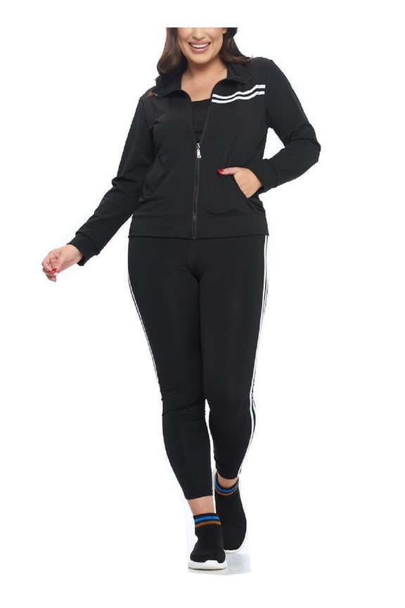 Women's Active Tracksuit Sets 2 Piece Outfits Stand Collar Striped Track Jacket & Leggings