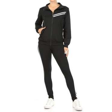 Women's Active Tracksuit Sets 2 Piece Outfits Stand Collar Striped Track Jacket & Leggings