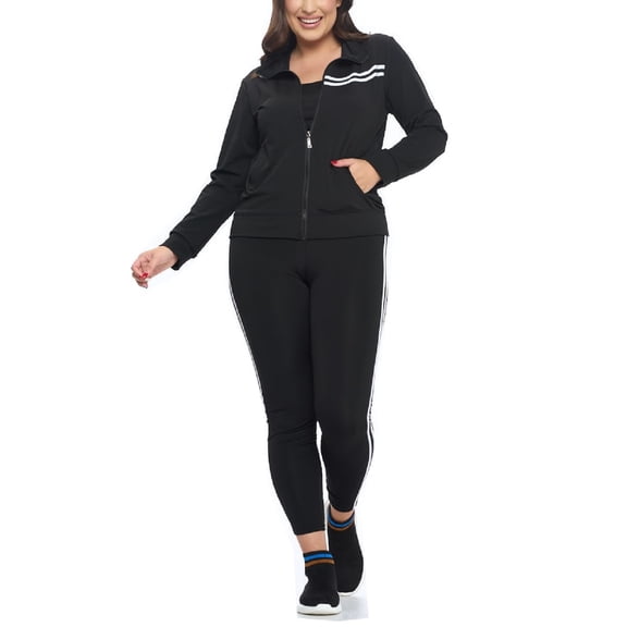 Women's Active Tracksuit Sets 2 Piece Outfits Stand Collar Striped Track Jacket Top & Leggings