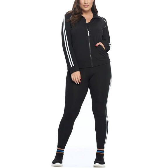 Women's Active Tracksuit Sets 2 Piece Outfits Stand Collar Striped Track Jacket Top & Leggings