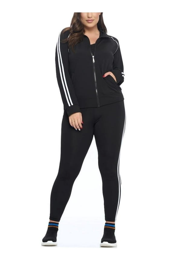 Women's Active Tracksuit Sets 2 Piece Outfits Stand Collar Striped Track Jacket Top & Leggings