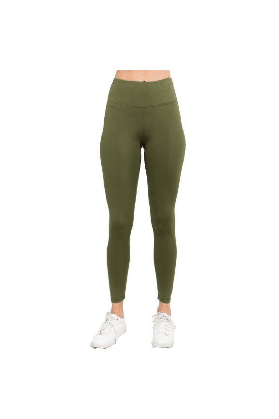 Women's Active Wear Leggings w/ Hidden Waistband Pocket -Olive, M