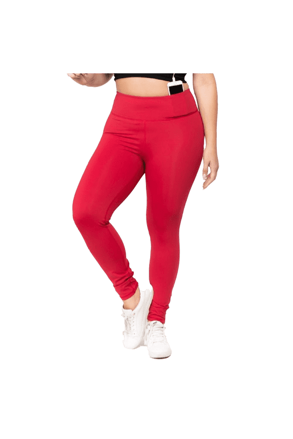 Women's Active Wear Leggings w/ Hidden Waistband Pocket, Plus Size - Crimson, 2XL