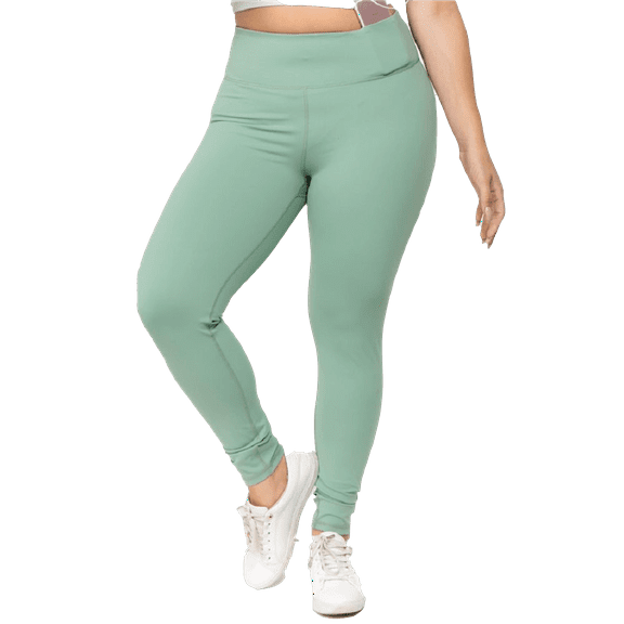 Women's Active Wear Leggings w/ Hidden Waistband Pocket, Plus Size - Dark Sage, 2XL