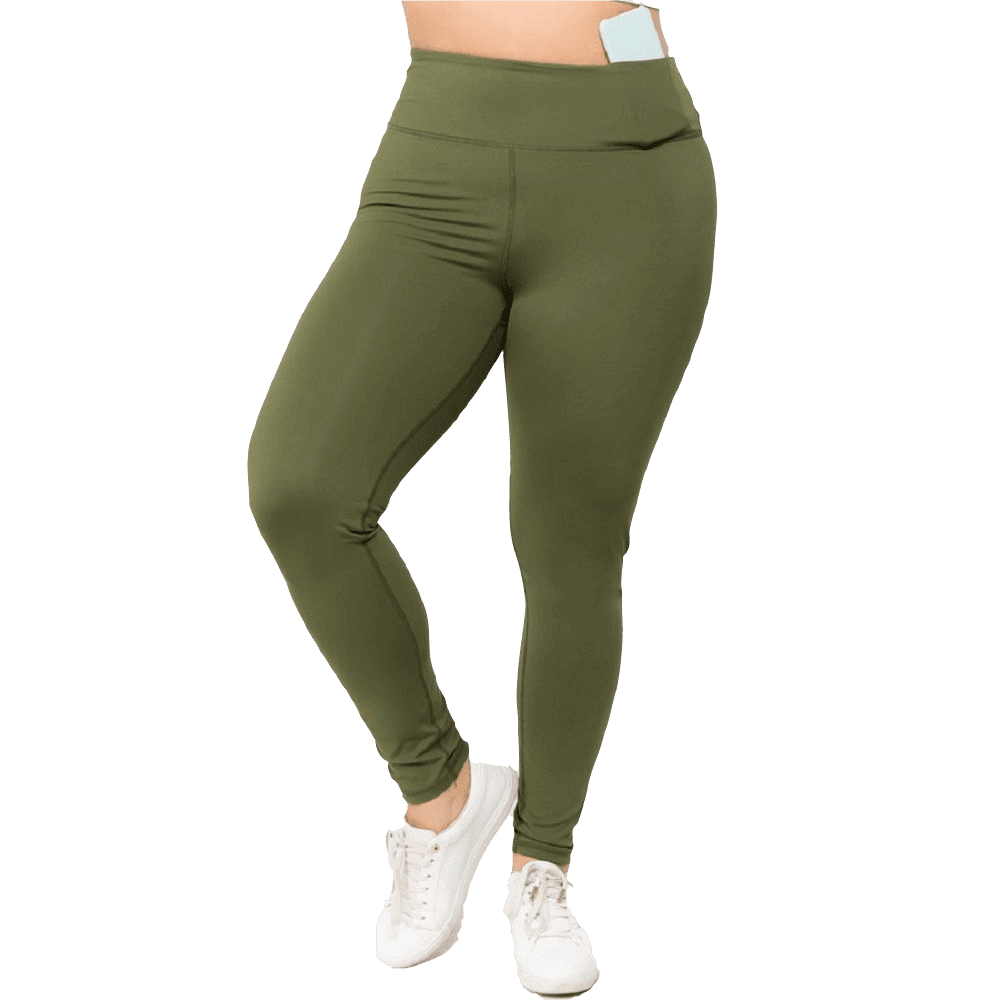 Women s Active Wear Leggings w Hidden Waistband Pocket Plus Size Olive 2XL