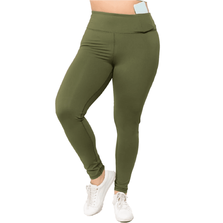 Women's Active Wear Leggings w/ Hidden Waistband Pocket, Plus Size - Olive,  XL 