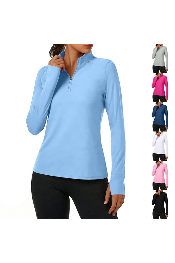 For Women's Active Wear: Long Sleeve 1/4 Zip Workout Top - Slim Fit Moisture Wicking Athletic Pullover, Lightweight Running Gym Shirt with Thumbholes Black L