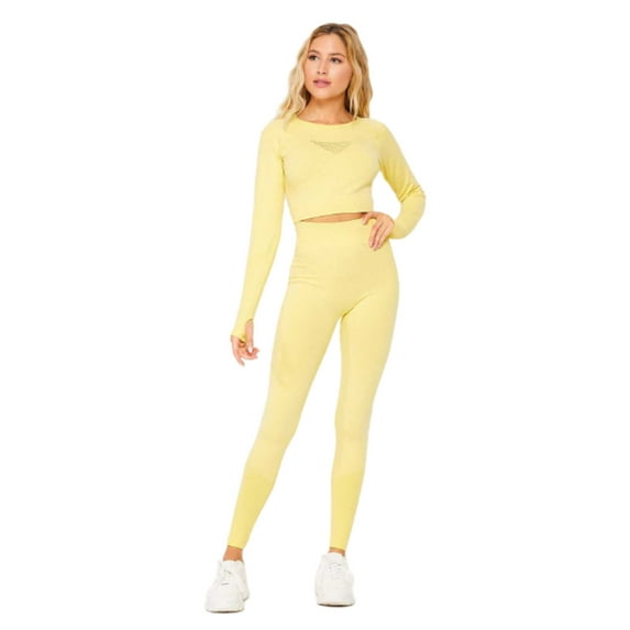 Women's ActiveTwo Tone Active Functional Crop Top Leggings Set, Yellow M