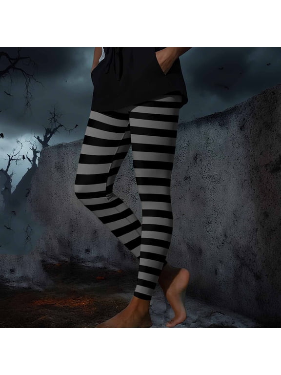 Women's Activewear Leggings New Halloween Costumes for Womens Fashion Striped Leggings Athletic Plus Size Trousers Fall Outdoor Active Outfit Silvery XL