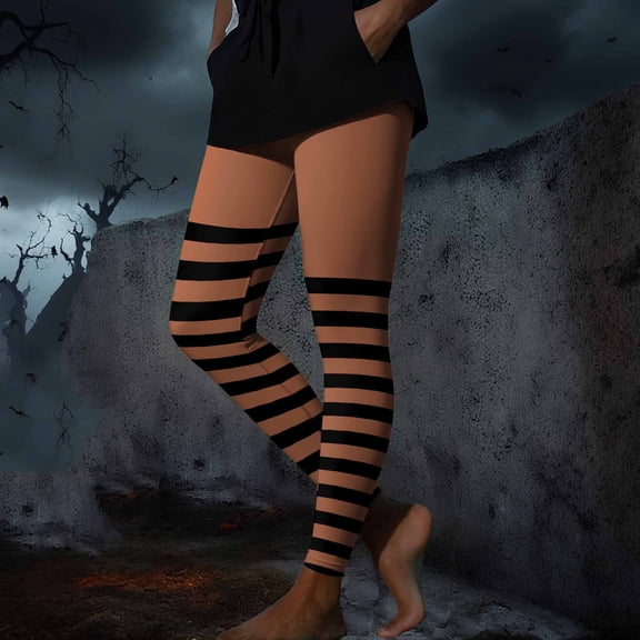 Women's Activewear Leggings New Women's Funny Striped Halloween Tights Ankle Length Leggings High Waisted Stretchy Cute Graphic Yoga Pants Gold 3XL