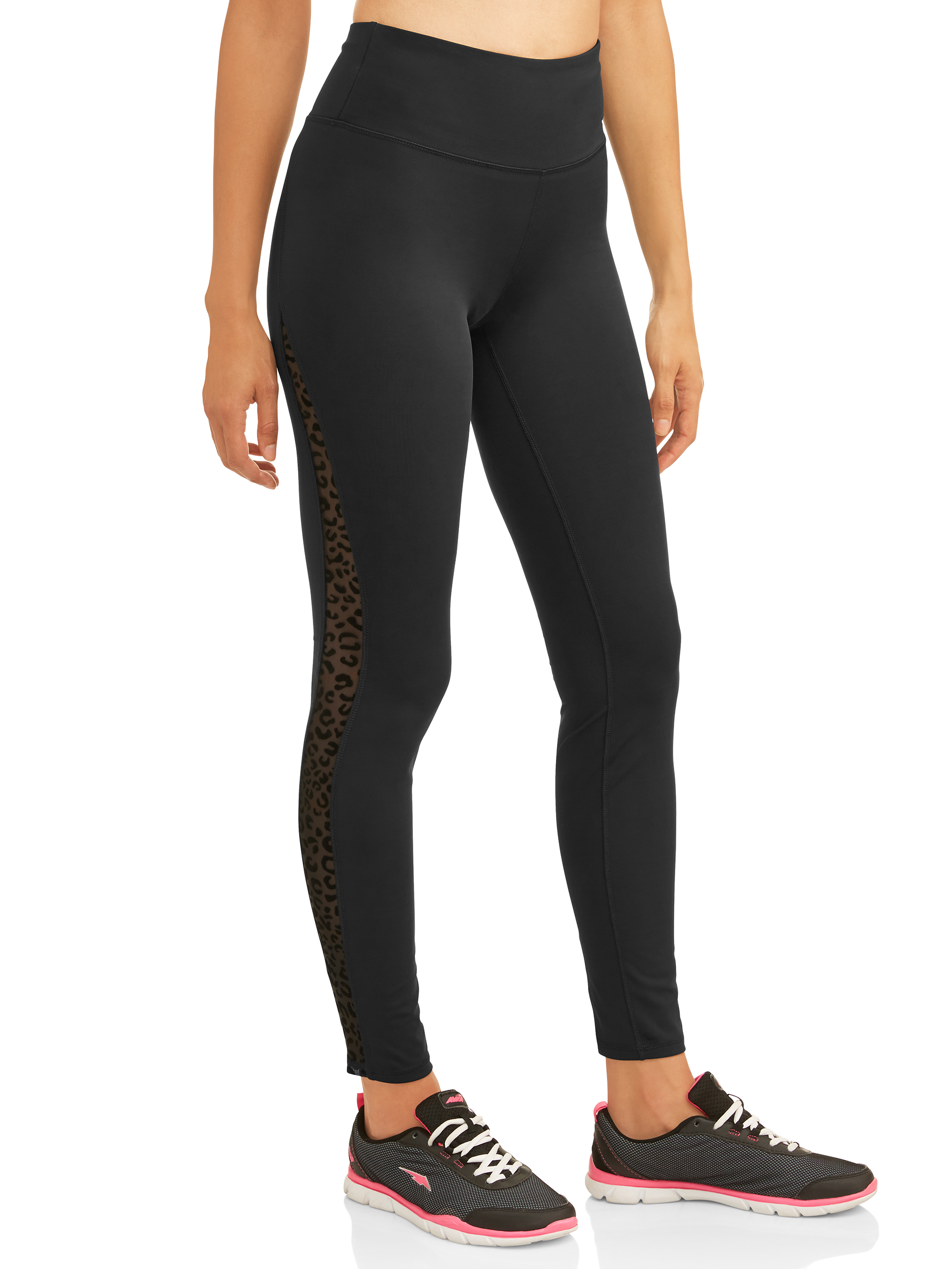 Women's Activewear Mesh Leopard Print Side Stripe Legging - image 1 of 3