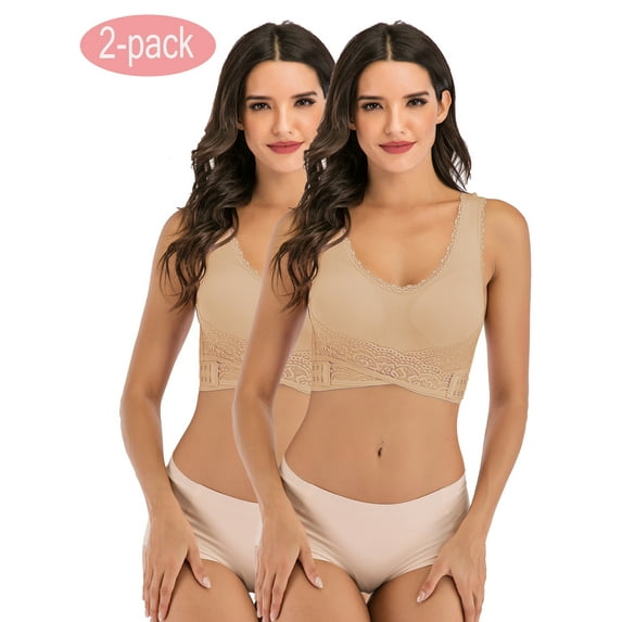 Women's Activewear Sports Bras(1-3 Pack)Adjustable Front Cross Side Buckle Lace Wire Free Sports Bra