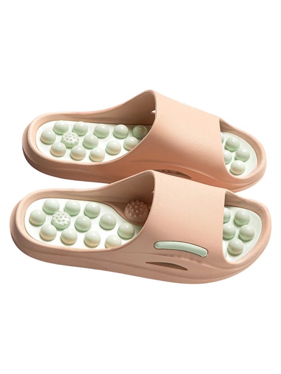 Women's Acupressure Massage Slippers Zoned Support Non- Soft Thick Sole Sandals Indoor Slide for Home Shower Pink,38