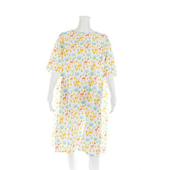 Women's Adaptive Flannel Backwrap Gown - Happy & Fun Prints - (Medium)