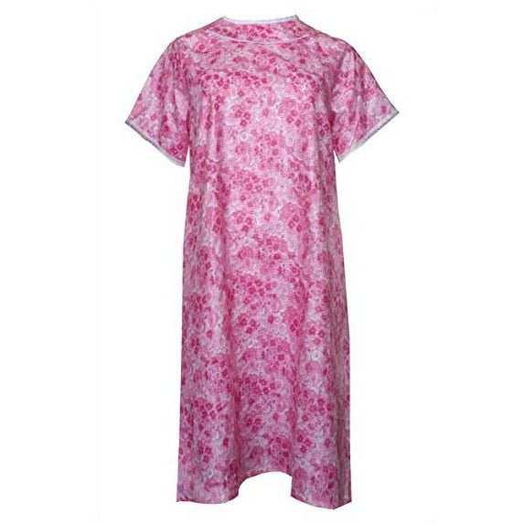 Women's Adaptive Poly Cotton Backwrap Gown - Large, Pink Flower Print