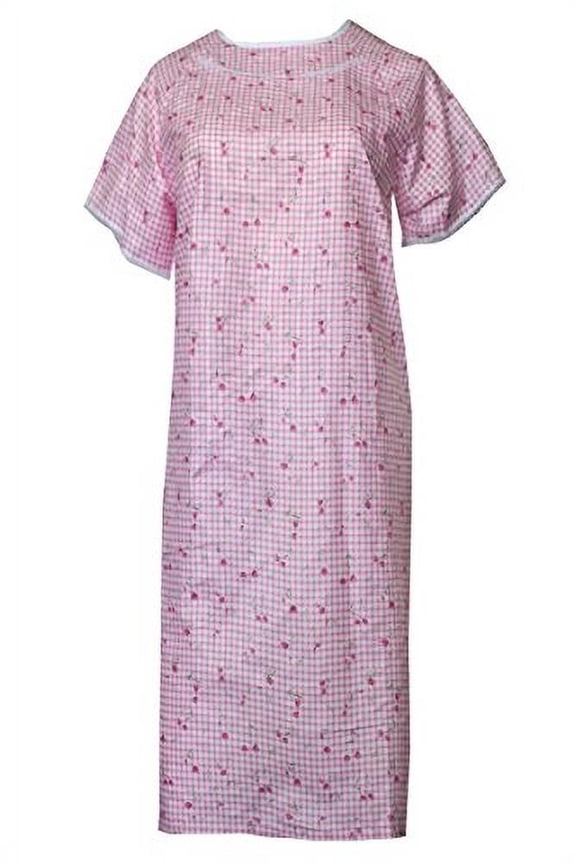 Women's Adaptive Poly Cotton Backwrap Gown - Pink Cherry Print- XL