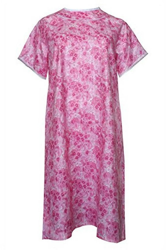 Women's Adaptive Poly/cotton Backwrap Gown - (Small, Pink with Pink Flowers)