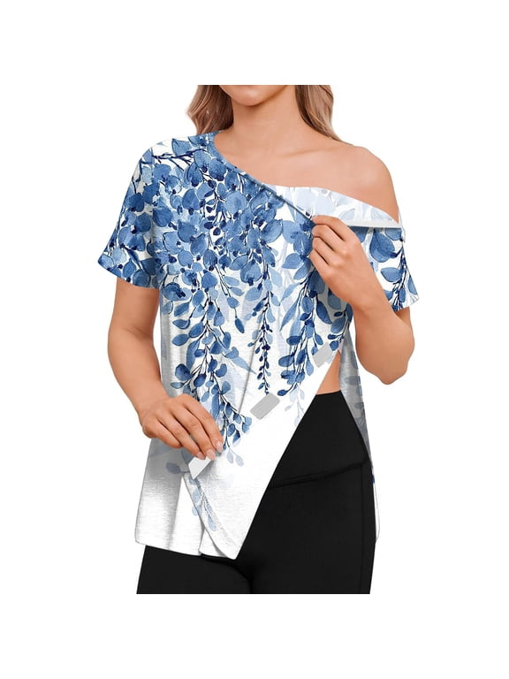 Women's Adaptive Post Surgery Short Sleeve Top, Floral Print Easy Access Shirt with Shoulder Zipper & Side Velcro, Soft Comfortable Blouse for Seniors Recovery