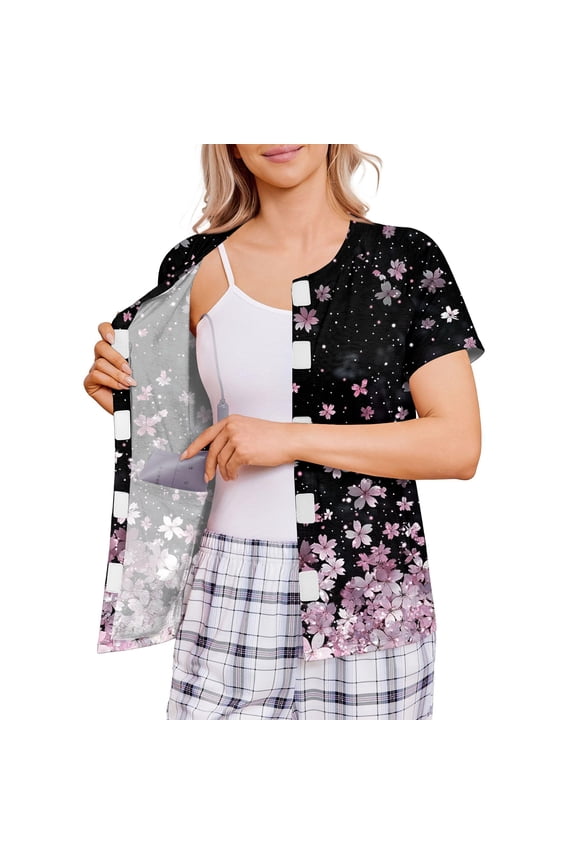 Women's Adaptive Recovery Top, Short Sleeve Open Front Post Op Shirt with 4 Pockets