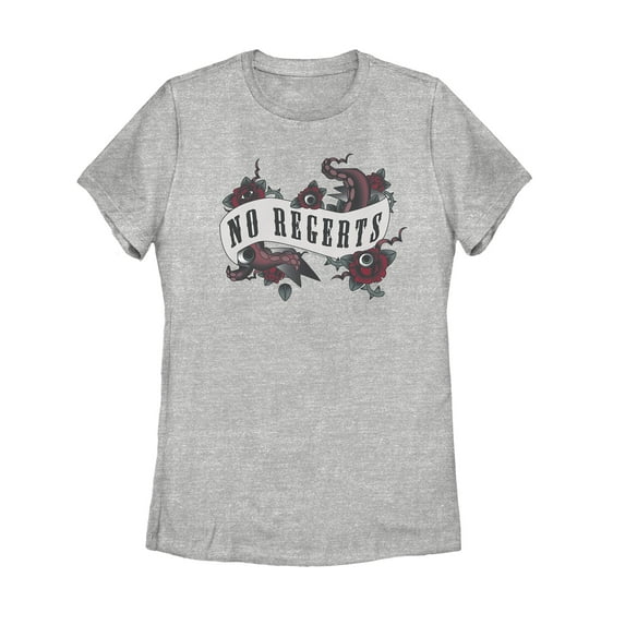 Women's Addams Family No Regrets Joke Tattoo Graphic Tee Athletic Heather 2X Large