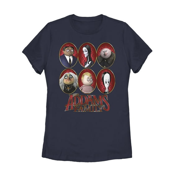 Women's Addams Family Portrait Panels  Graphic Tee Navy Blue Large