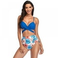 thumbnail image 1 of Women's Adjust Cross Strap High Waist Gathering Cup Swimsuit Suit Floral Bikini Top, 1 of 5