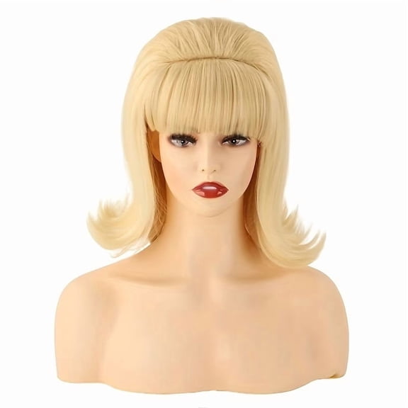 Women's Adjustable Blonde Flip Hair Wig with Bangs Vintage Style Short Wavy Wig for Daily Casual or Themed Party Wear