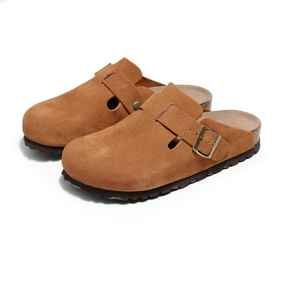 Women's Adjustable Buckle Strap Flat Mules Retro Closed Toe Anti-skid Cork Clogs Casual Slides Shoes For Men
