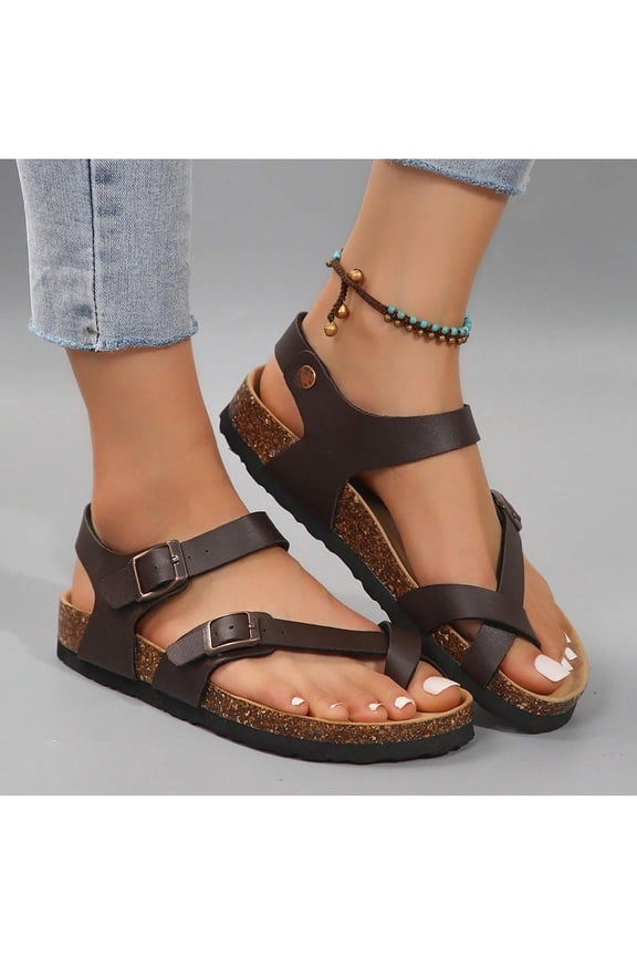 Women's Adjustable Cork Footbed Slide Sandals with Open-Toe Design