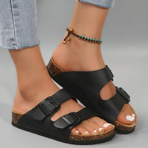 Women’s Adjustable Cork Slides – Soft Footbed Slip-On Sandals for Casual & Outdoor Wear