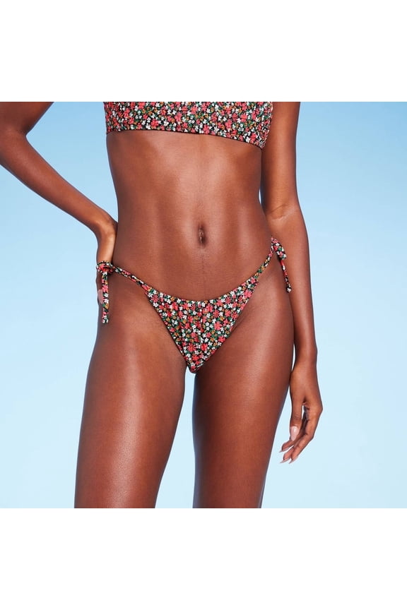 Women's Adjustable Coverage High Leg Bikini Bottom Multi Floral Print XS