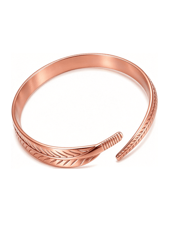 Women's Adjustable Cuff Bracelet with Embossed Feather Design