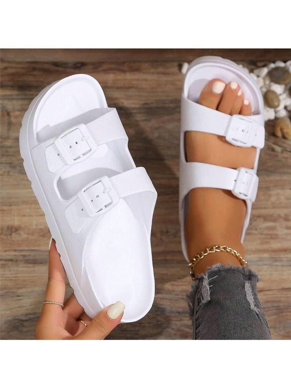 Women's Adjustable Double Buckle Waterproof Comfortable EVA Slide Sandals - Beach Fashion Flat Shoes