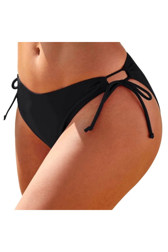 Women's Adjustable Drawstring Bikini Bottom Solid Color Low Waist Triangle Swim Brief Quick Dry Fabric for Swimming Beach and Cruise Trips