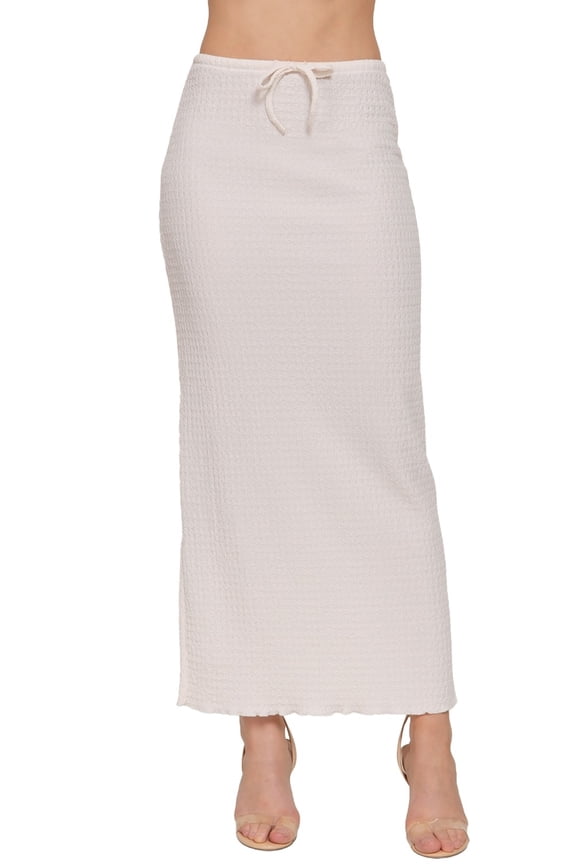 Women's Adjustable Drawstring Texture Knit Long Skirt Stretch Solid Maxi Style