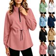 thumbnail image 1 of Women's Adjustable Drawstring Waist Sweatshirt Oversized Half Zip Stand Collar Long Sleeve Tunic Tops Loose Fit Casual Pullover Jackets White, 1 of 7