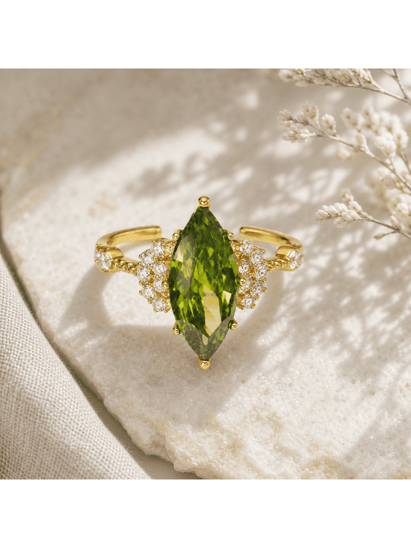 Women's Adjustable Emerald Green Marquise Cubic Zirconia Ring, Gold Tone