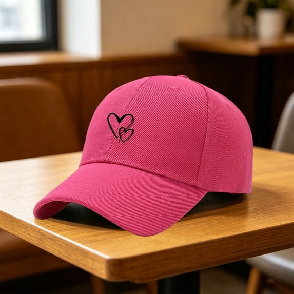 Women's Adjustable Heart Print Baseball Cap, Breathable Lightweight Dad Hat with Ponytail Opening, Summer Sun Protection Trucker Cap for Outdoor Daily Casual Wear Hot Pink