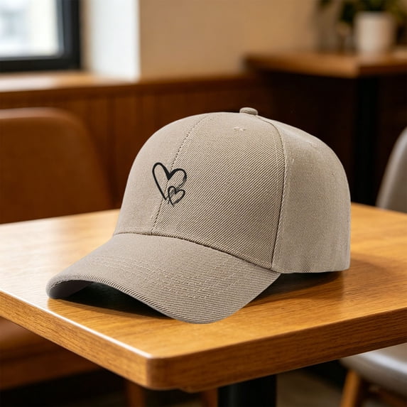 Women's Adjustable Heart Print Baseball Cap, Breathable Lightweight Dad Hat with Ponytail Opening, Summer Sun Protection Trucker Cap for Outdoor Daily Casual Wear Khaki
