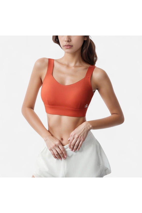 Women's Adjustable Hook Back Sports Bra with Wide Shoulder Straps and Scoop Neck Front Design - Medium, Orange