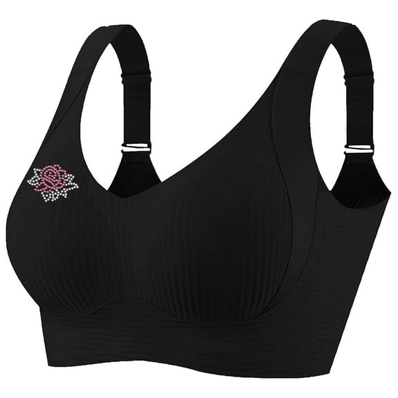 Women's Adjustable Ribbed Bra - Wireless Seamless Bralette | Lightweight Full Coverage with Wide Straps for Large Bust Support