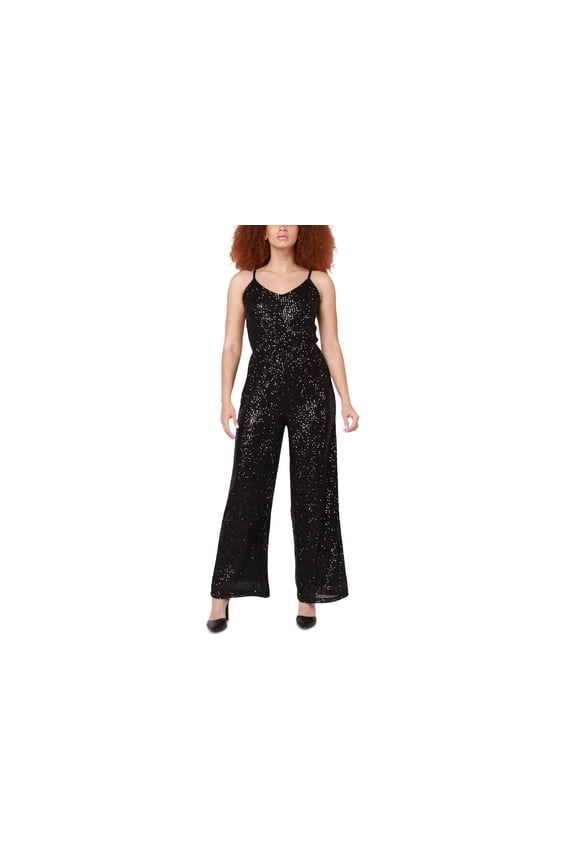 Women's Adjustable Sequin-Embellished Jumpsuit Black Sequin Stripes S