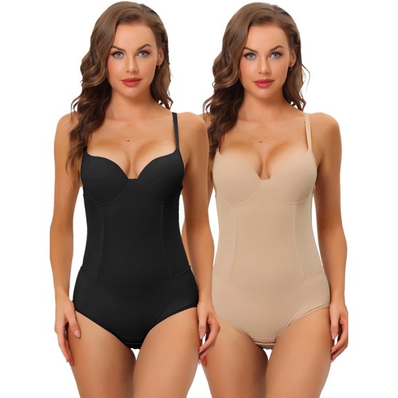 Women's Adjustable Shoulder Strap Bodysuit Waist Control Tummy Control Shaping Leotard Jumpsuit 2 Packs