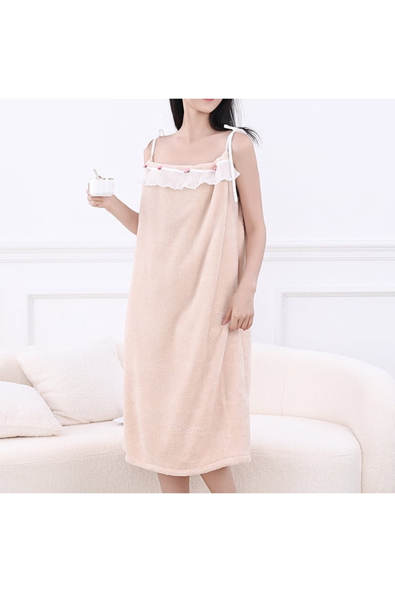 Women's Adjustable Spaghetti Straps Nightgown Cute Ruffle Bathrobe Sleeveless Pajamas Dress Loose Sleepwear Loungewear New Night Gown for Women Soft Comfortable Coffee One Size