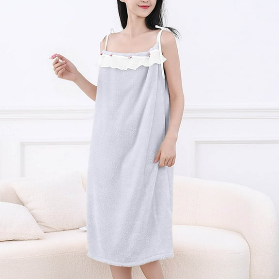 Women's Adjustable Spaghetti Straps Nightgown Cute Ruffle Bathrobe Sleeveless Pajamas Dress Loose Sleepwear Loungewear New Women's Soft Robes Gray One Size