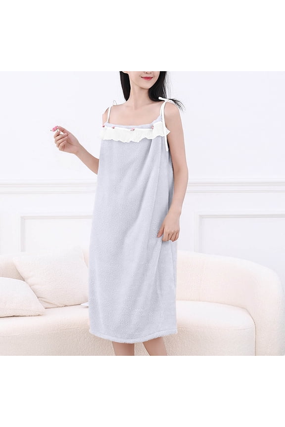 Women's Adjustable Spaghetti Straps Nightgown Cute Ruffle Bathrobe Sleeveless Pajamas Dress Loose Sleepwear Loungewear New Women's Soft Robes Gray One Size